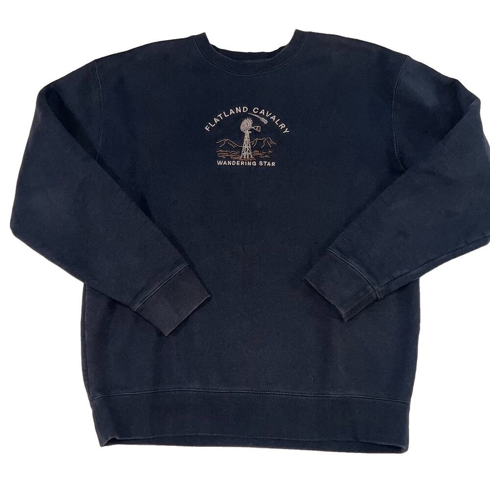 Flatland Cavalry Wandering Star Sweatshirt Size M Black Embroidered Crew Faded